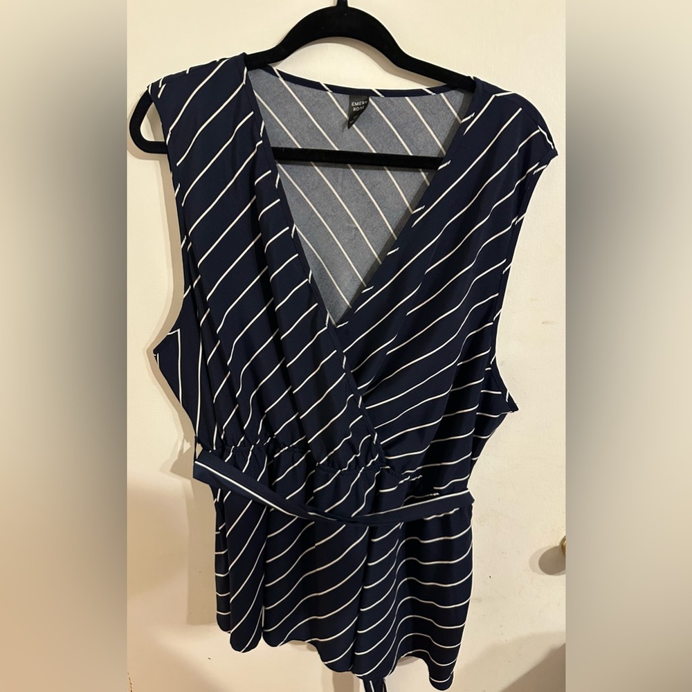 Navy Blue Striped Sleeveless Blouse